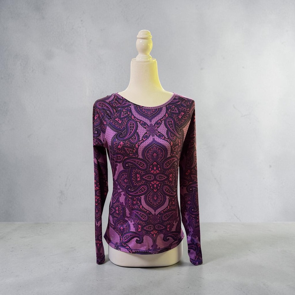 Athleta Sierra Nevada Purple Paisley Long Sleeve Activewear Top Hiking Workout